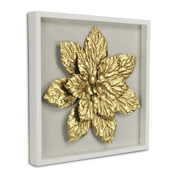 Contemporary Home Living 12.5" Gold Flower Square Framed Wall Decoration