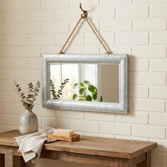 Contemporary Home Living 12.5" Silver Galvanized Frame With Top Rope Hanger Wall Mirror