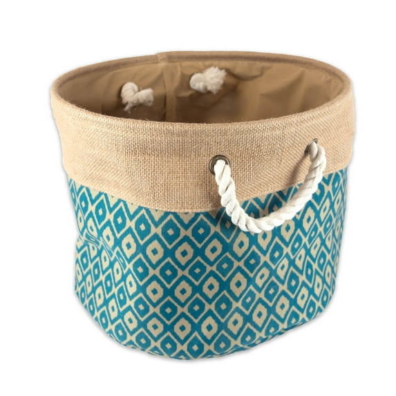 Contemporary Home Living 12" Brown and Teal Blue Round Small Storage Basket