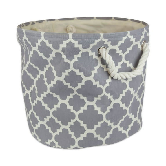 Contemporary Home Living 12" Gray Round Polyester Storage Bin with Lattice Design