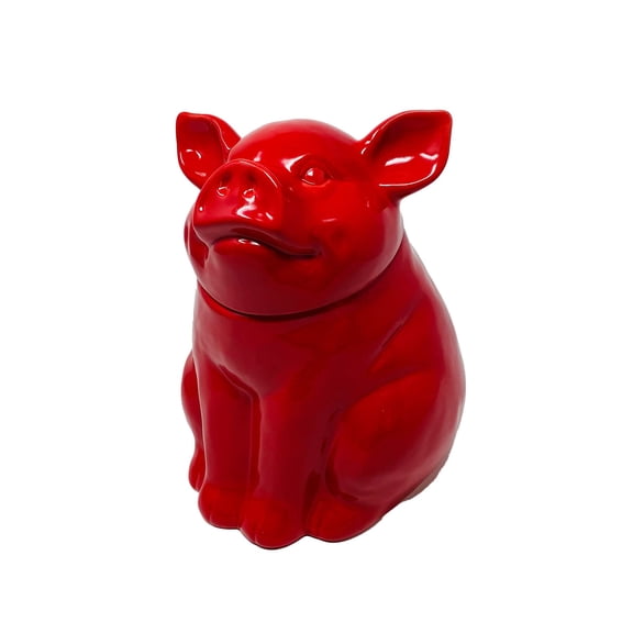 12" Red Unique Pig Design Sealed Storage Jar
