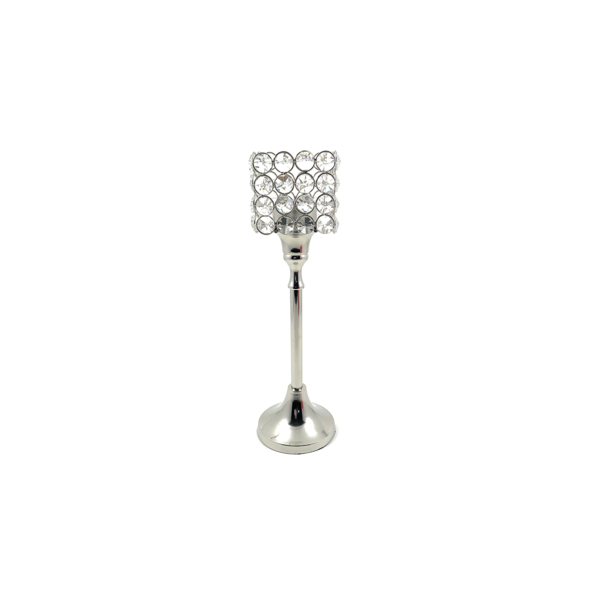 Winter Elegance 12" Crystal Silver Tealight Hurricane Candle Holder