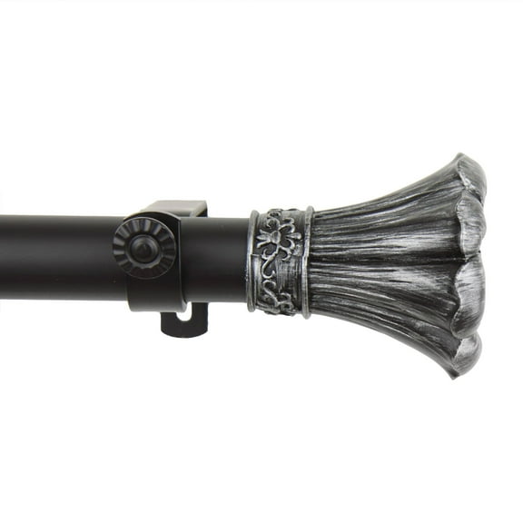 Contemporary Home Living 120" - 170" Black Fuga Stainless Steel Single Window Curtain Rod with