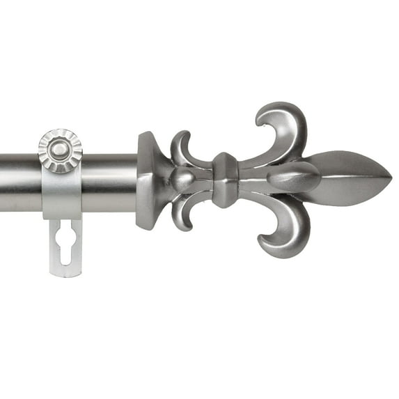 Contemporary Home Living 120"- 170" Satin Nickel Adjustable Window Curtain Rod with Fleur de Lis