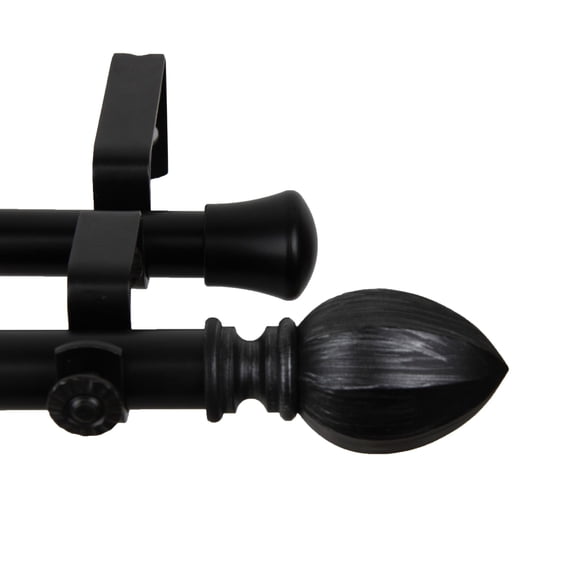 Contemporary Home Living 120"- 170" Solid Black Adjustable Round Baronet Double Curtain Rod