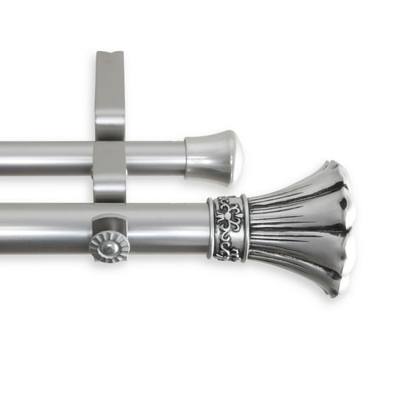 Contemporary Home Living 120"- 170" Solid Silver Tone Adjustable Double Curtain Rod with Mounting