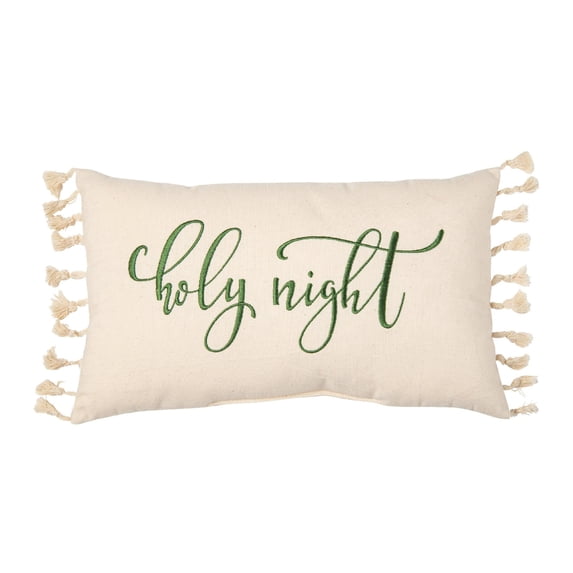 Contemporary Home Living 14" Beige and Green Embroidered Cozy Christmas Rectangular Throw Pillow