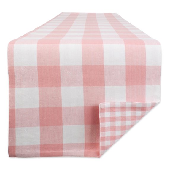 Contemporary Home Living 14" x 108" Pink and White Reversible Checkered Table Runner