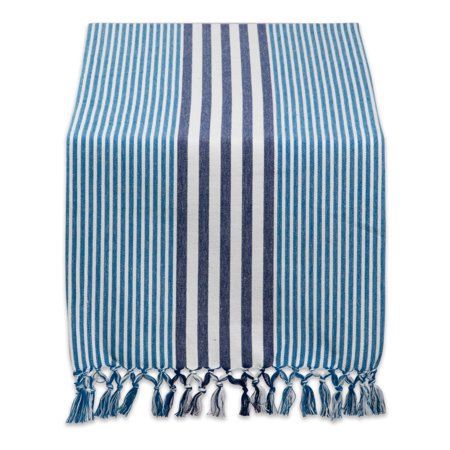 Contemporary Home Living 14" x 72" Deep Blue and White Rectangular Home Essentials Stripes Table