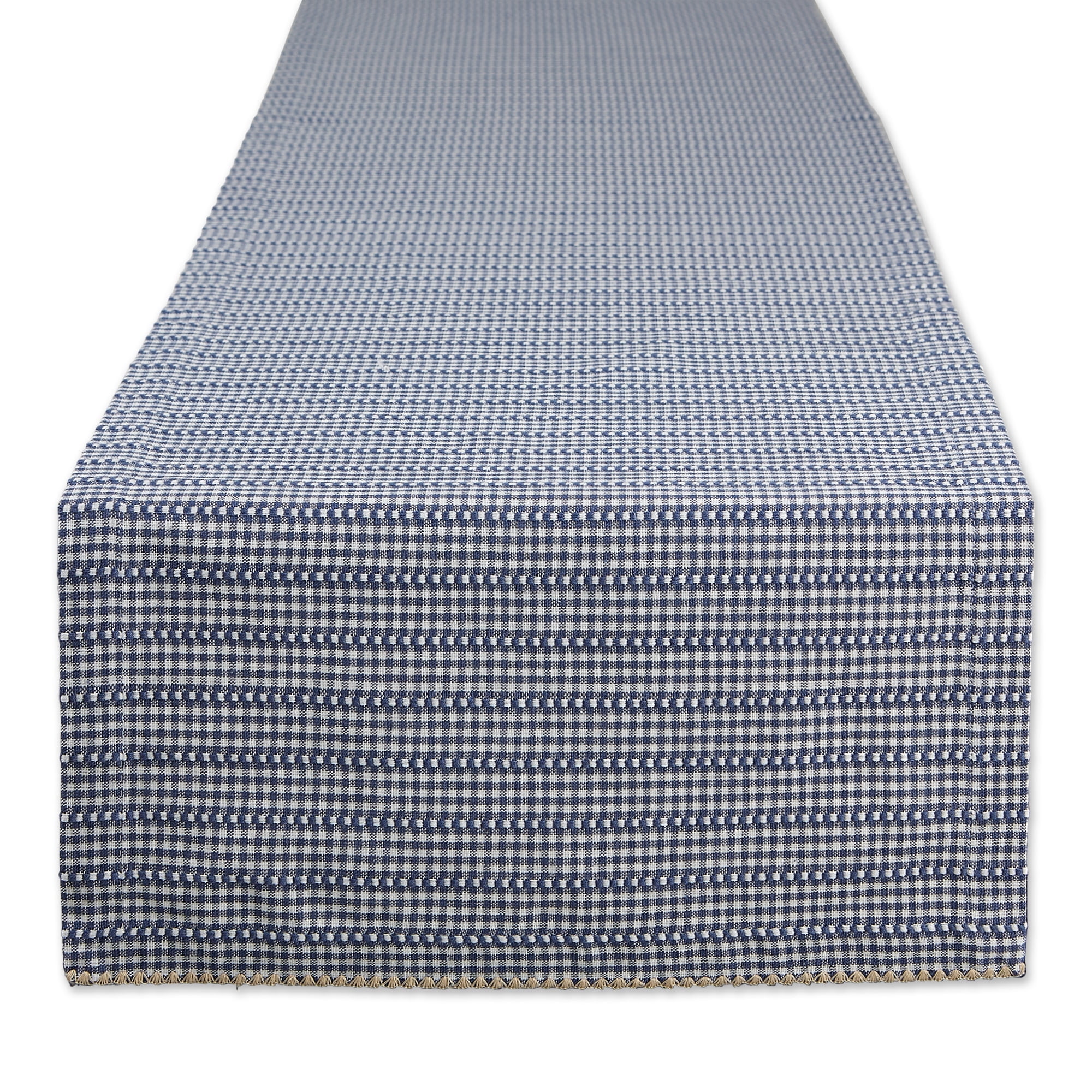 French Blue and White Cotton Farmhouse Gingham Table Runner, 14" x 72"