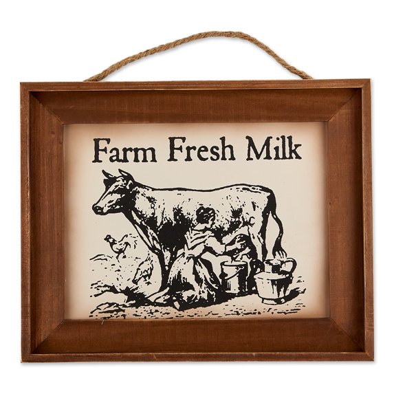Contemporary Home Living 15.75" Brown and White Fresh Milk Rectangular Farmhouse Sign