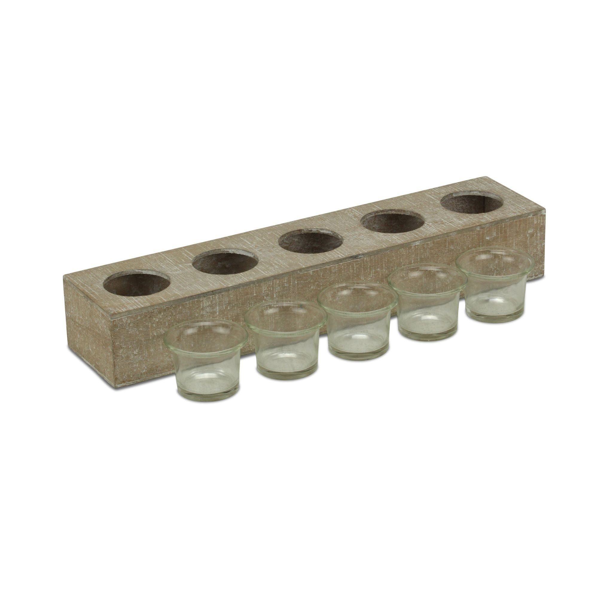 Rustic Light Brown Wooden 5 Tea Light Candle Holder Centerpiece