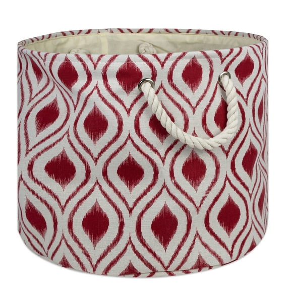 Contemporary Home Living 15" Red and White Ogee Design Round Medium Bin