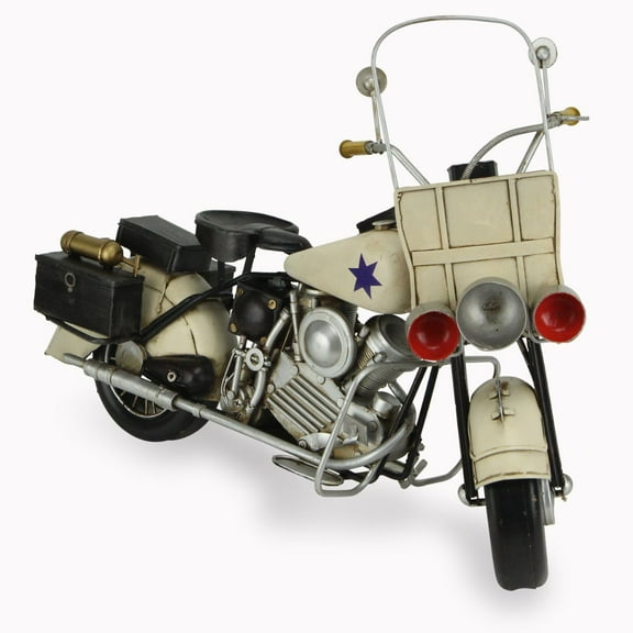Contemporary Home Living 16.5" Ivory and Black 1960's Police Motorcycle Handmade Metal Replica
