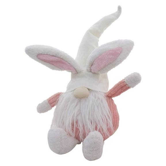 Contemporary Home Living 16.75" Pink and White Gnome Rabbit with Hat