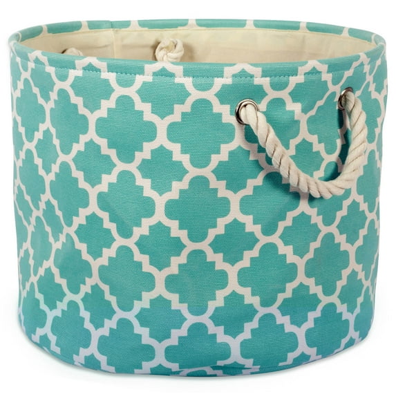 Contemporary Home Living 16" Aqua Blue Round Polyester Storage Bin with Lattice Design