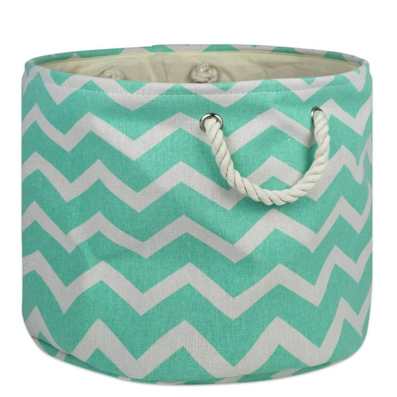 Contemporary Home Living 16" Aqua Green and White Chevron Round Large Bin with Rope Handle