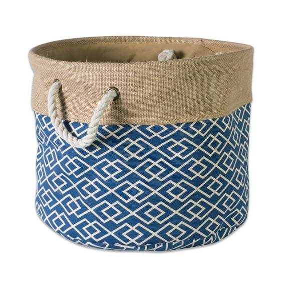 Contemporary Home Living 16" Brown and Blue Round Large Storage Basket with Diamond Design