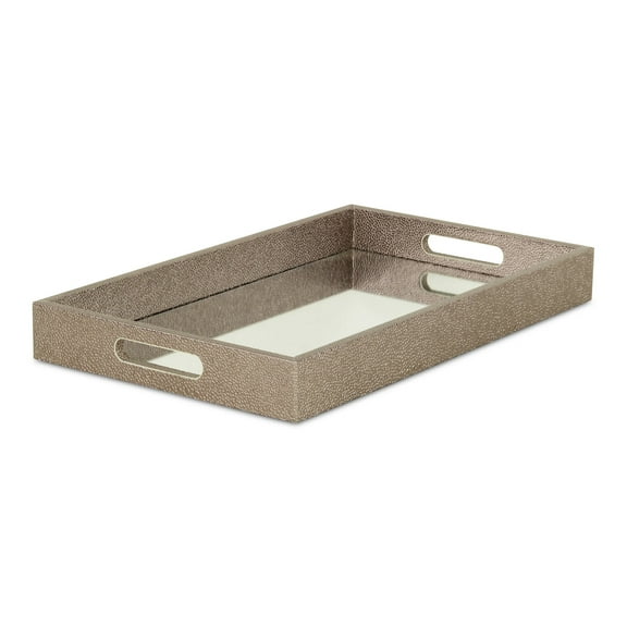 Contemporary Home Living 16" Gray Shagreen Rectangular Mirrored Tray
