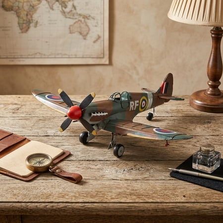 Contemporary Home Living 17.75" Green and Brown 1940 WWII Spitfire Fighter Airplane Tabletop