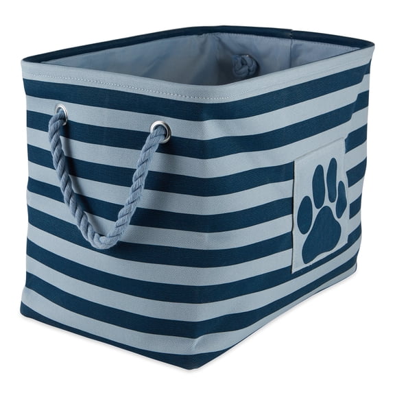 Bone Dry Pet Storage Collection Striped Paw Patch Bin, Dark Navy, Large Rectangle