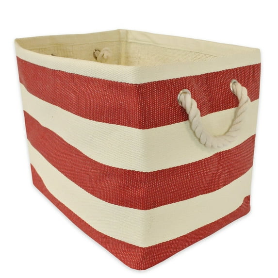 Contemporary Home Living 17" Red and White Striped Pattern Medium Rectangular Basket