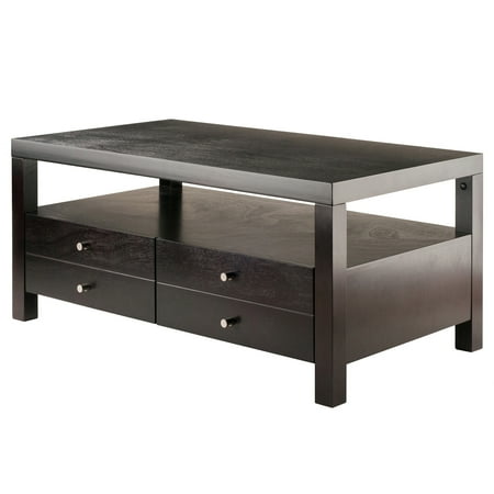 Contemporary Home Living 18.25” Brown Rectangle Coffee Table with Two Drawer