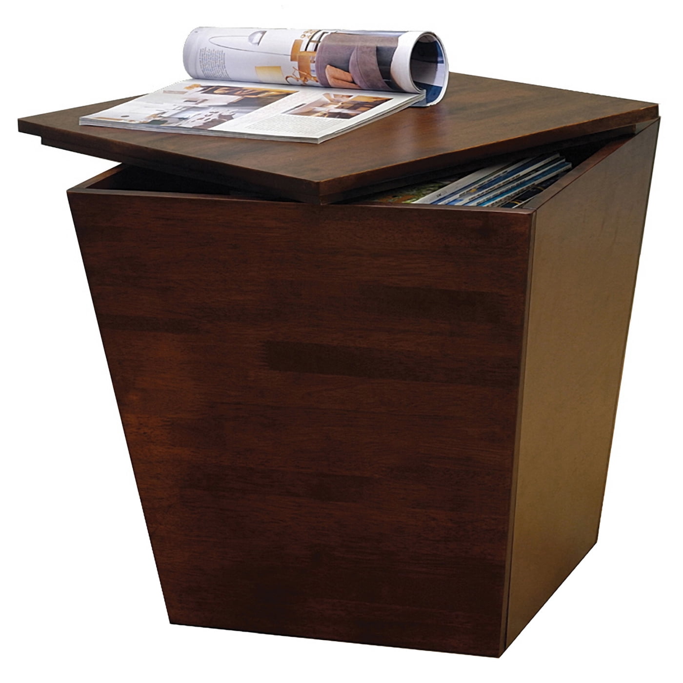 Walnut Wood Storage Cube End Table with Lift-Top