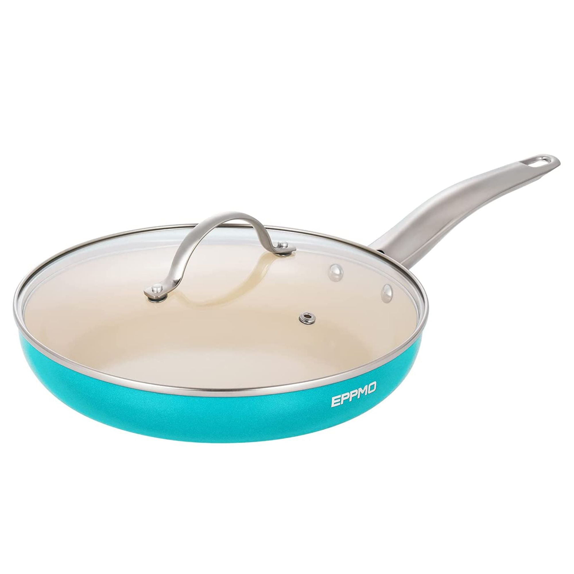 Contemporary Home Living 18 Blue Ceramic Nonstick Frying Pan with Lid