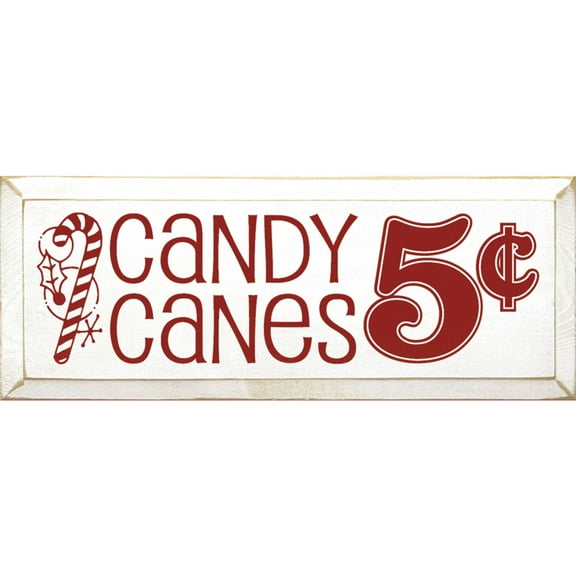 Contemporary Home Living 18" Red and White Rectangular Candy Canes 5 Cents Christmas Wood Sign