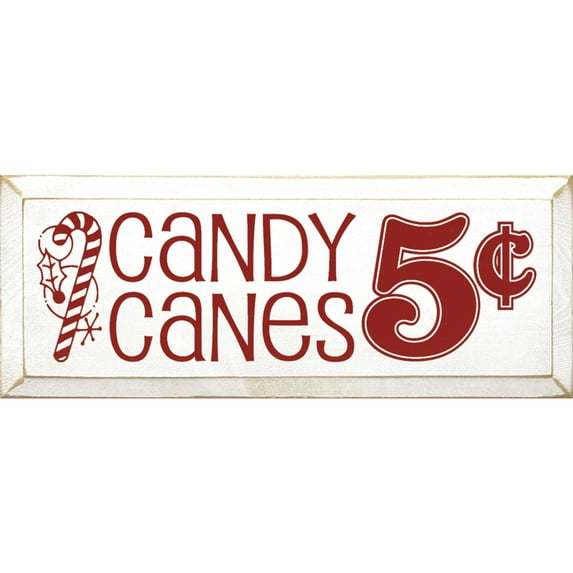 Contemporary Home Living 18" Red and White Rectangular Candy Canes 5 Cents Christmas Wood Sign