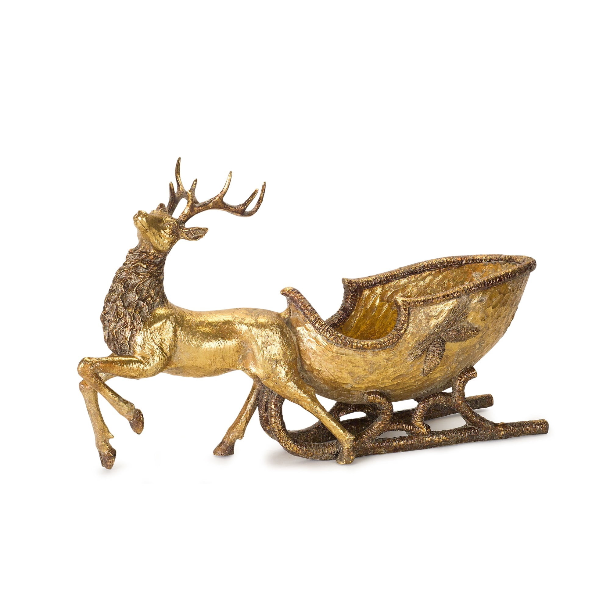 Gold Metal Deer with Sleigh Winter Figurine