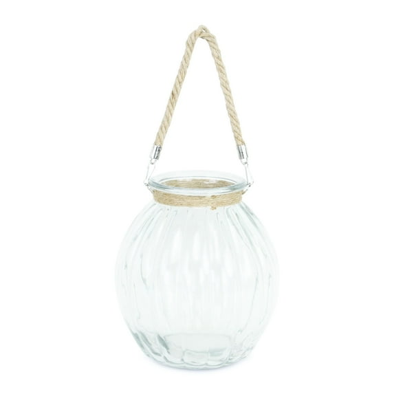 Contemporary Home Living 19" Ribbed Glass Jar with Rope Wrapped Neck