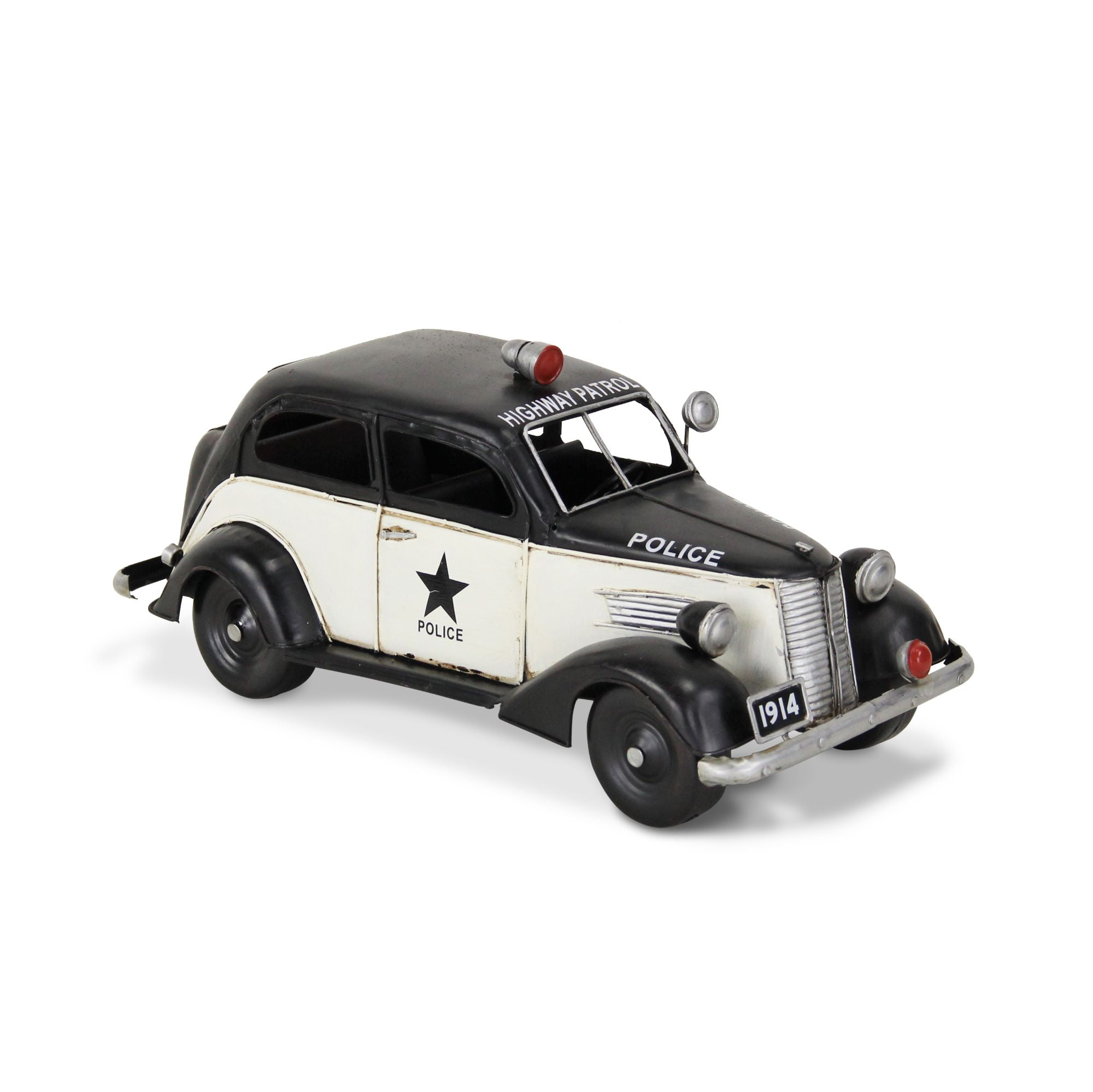 Contemporary Home Living 1930's Style Police Car Decoration - 13.5" - White and Black