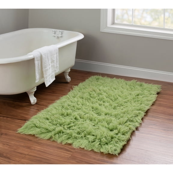 Contemporary Home Living 2.5' x 4.25' Hand-Woven Shag Wool Rectangular Area Throw Rug - Lime Green