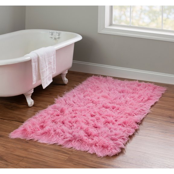 Contemporary Home Living 2.5' x 4.25' Hand-Woven Shag Wool Rectangular Area Throw Rug - Pastel Pink