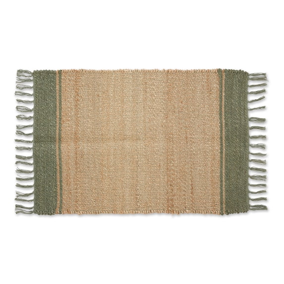 Contemporary Home Living 2' x 3' Artichoke Green and Brown with Natural Jute Stripes Hand-Loomed Rug