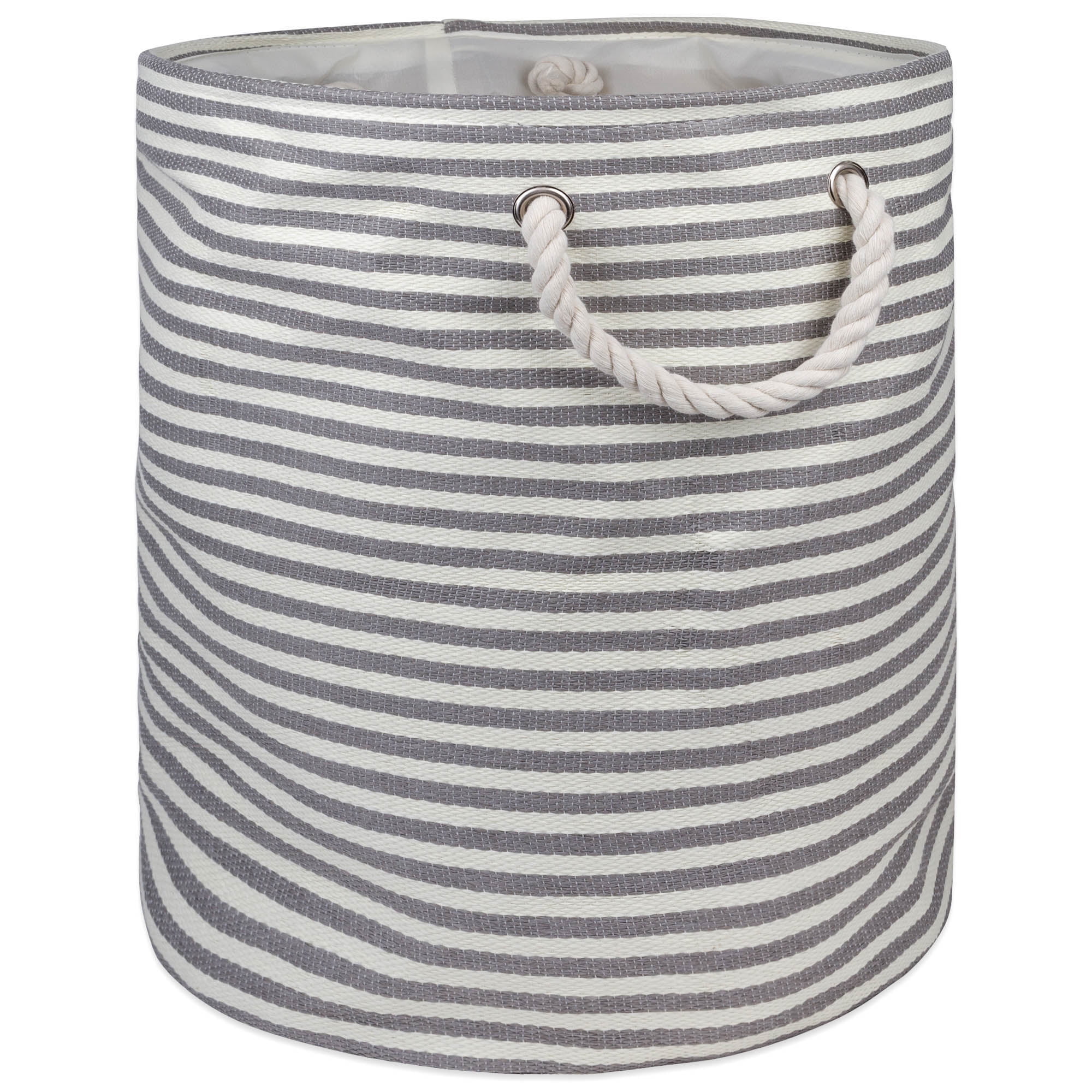 Contemporary Home Living 20" Gray and White Pinstripe Round Large Bin