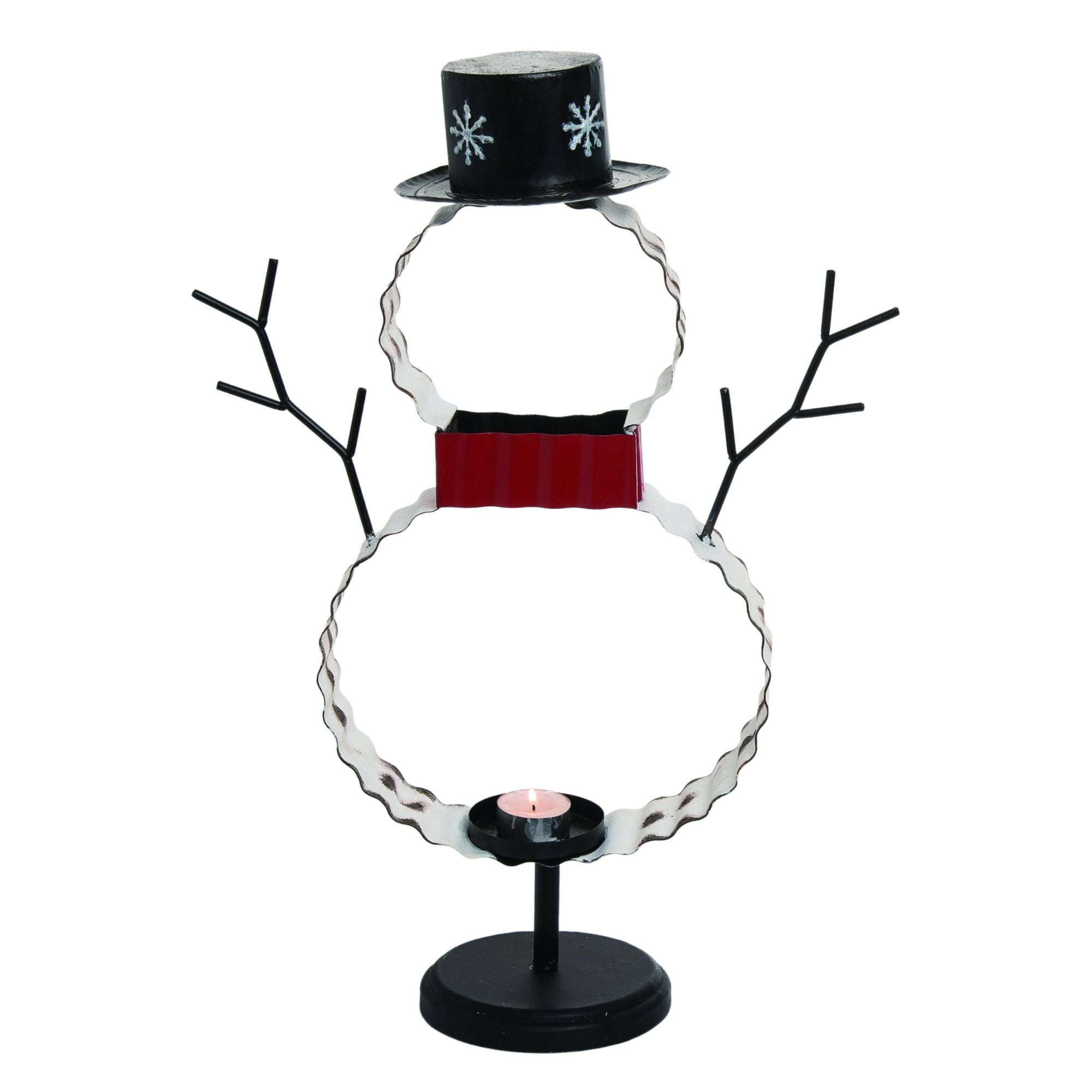 Contemporary Home Living 20" Silver and Black Snowman Christmas Candle Holder