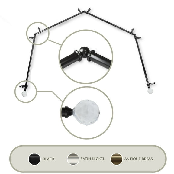 Contemporary Home Living 201" Black Solid Contemporary 4-Sided Bay Window Curtain Rod