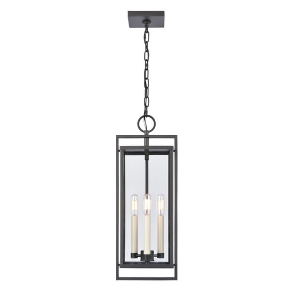 Contemporary Home Living 22.75" Matte Black and White Glass Shade 3-Light Outdoor Hanging Chandelier