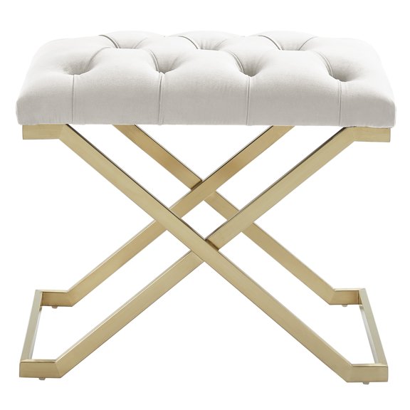 Contemporary Home Living 22" Ivory and Gold Contemporary Single Bench with Button Tufting