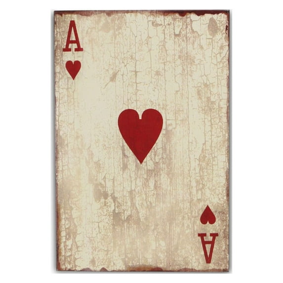 23.5" Ivory and Red Ace of Hearts Rectangular Wall Sign