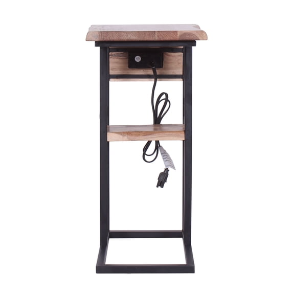 Contemporary Home Living 24.5" Natural Brown and Black C Shaped Rectangular Accent End Table with