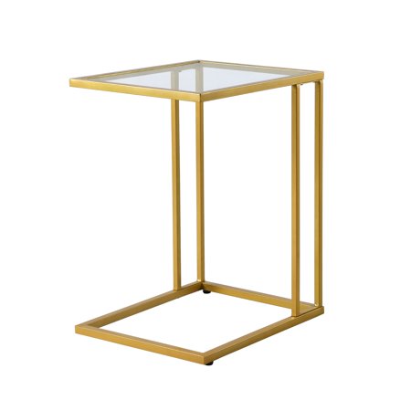 Contemporary Home Living 24.75" Gold C-Shaped Table with Rectangular Glass Top