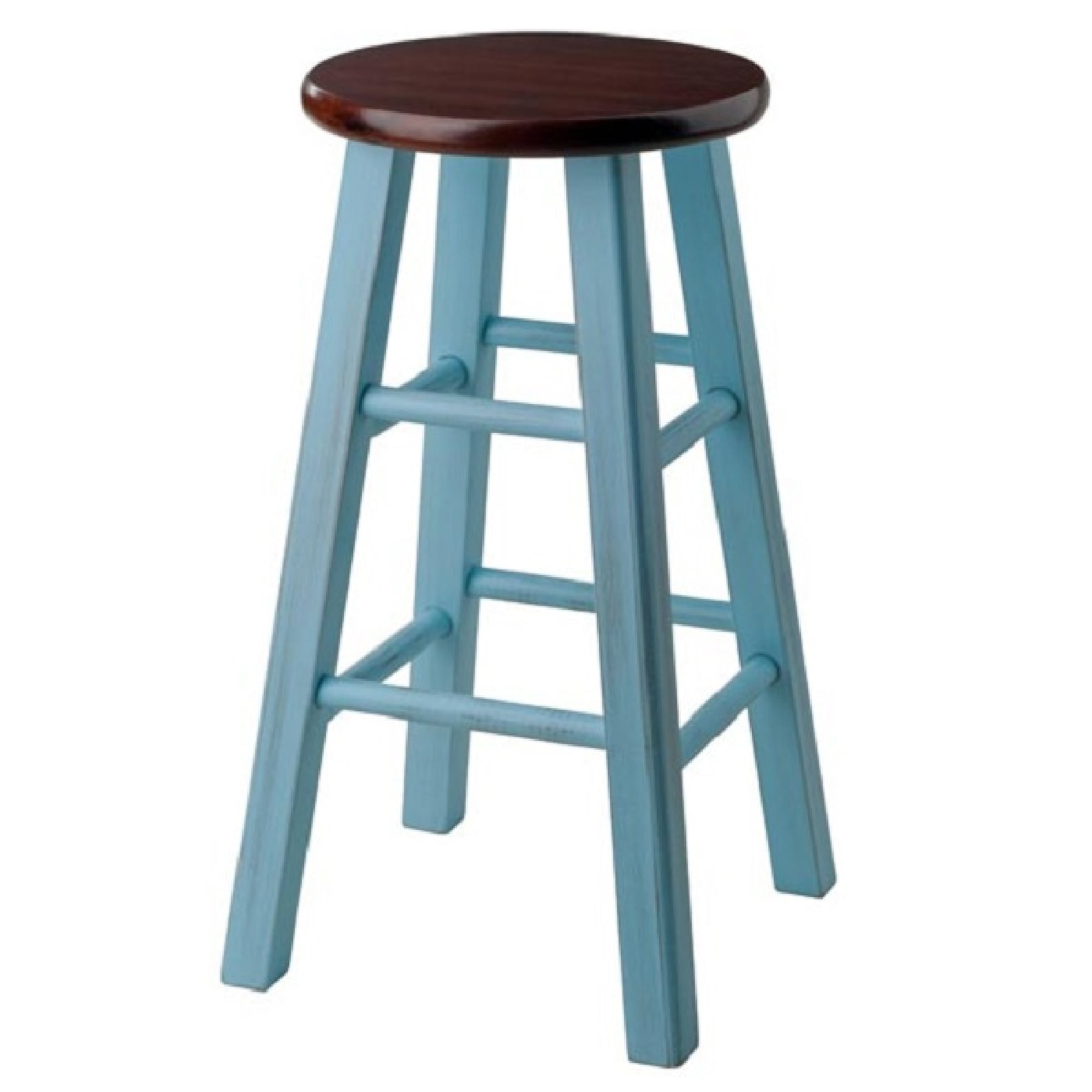 Rustic Light Blue & Walnut 24" Wood Counter Stool