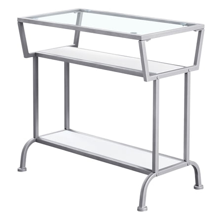 Contemporary Home Living 24" White and Silver Rectangular Accent Table with Tempered Glass Top