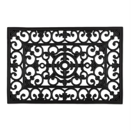 Contemporary Home Living 24" x 36" Solid Black Rectangular J&M Natural Rubber Wrought Iron Doormat