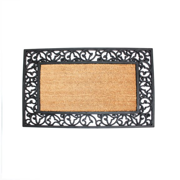 Contemporary Home Living Scroll Bordered Rectangular Coir Doormat - 24" x 40"