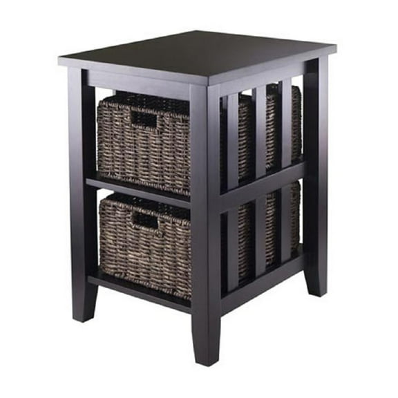 Contemporary Home Living 25 Dark Brown Espresso Side Table with Two Foldable Baskets